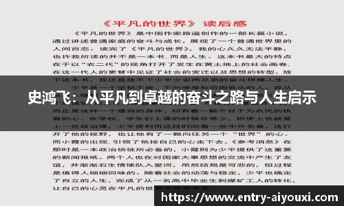 史鸿飞：从平凡到卓越的奋斗之路与人生启示